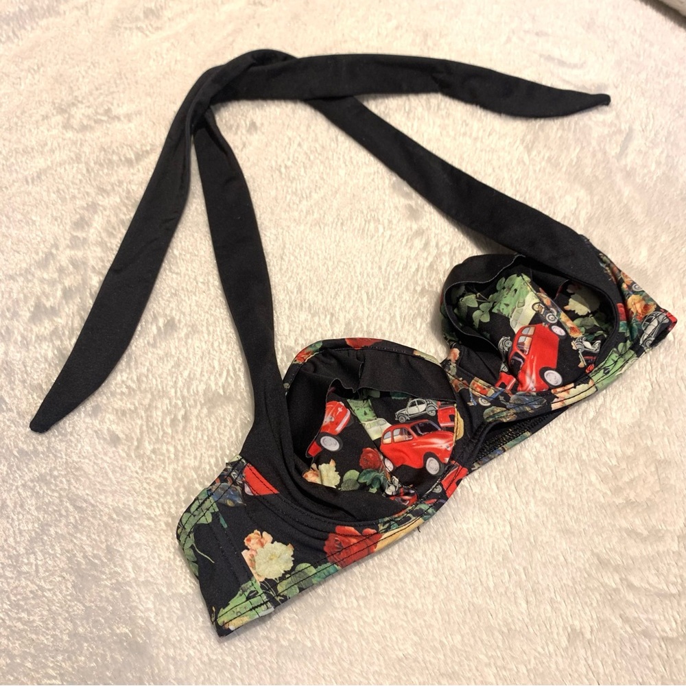 Modcloth Retro Black and Red Bikini Top with Halter Neck